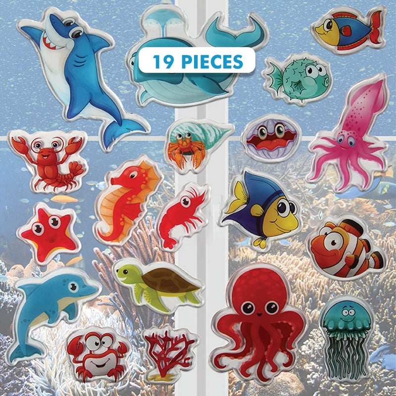 JesPlay Ocean Sea Animal Gel Window Clings for Kids - Window Stickers for Toddlers, Gel Clings Window Decals Kids Jelly Reusable Sticker - Home Car Plane Airplane Activities - Underwater Life (Jesplay USA) - Image 1